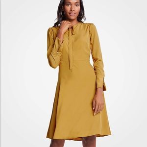 ANN TAYLOR ruffle sleeve, tie neck flare dress